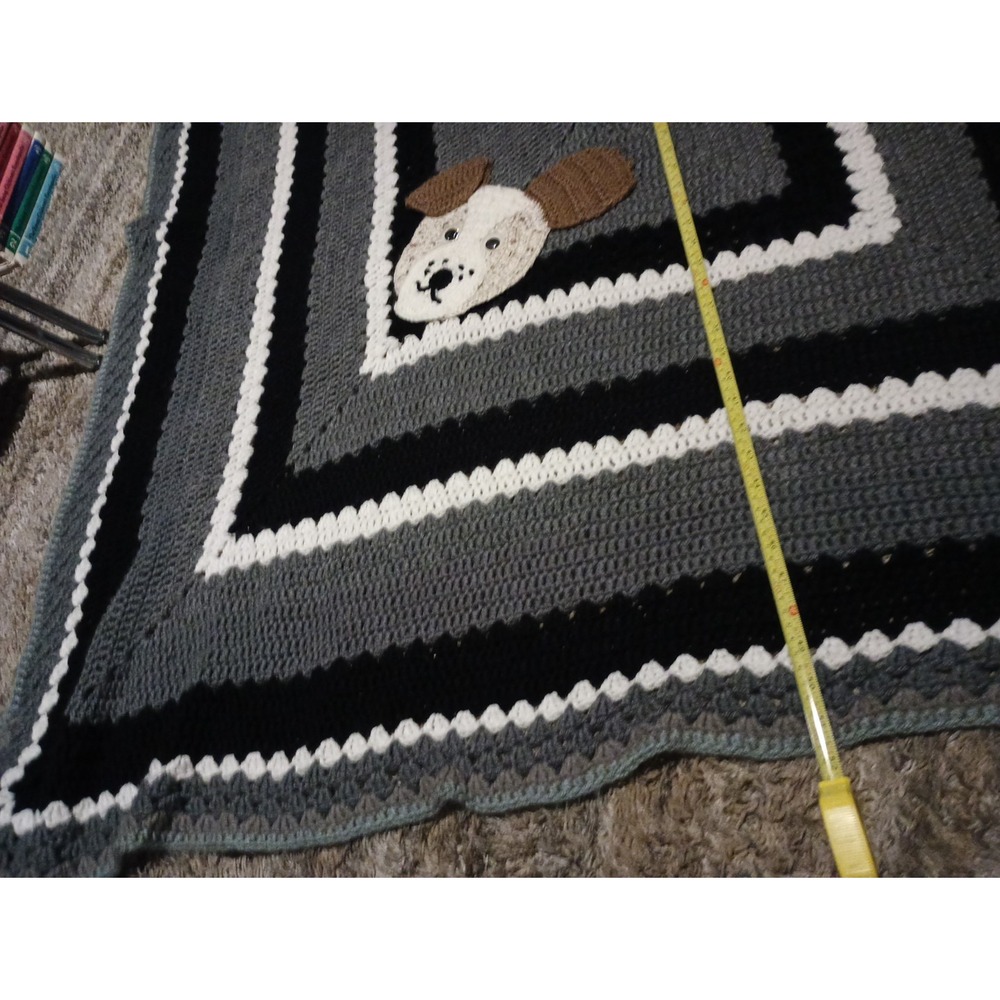 Dog‎ Lovers Handmade Crochet Knit Couch Cover 52in Granny Square Vintage Blanket - Picture 2 of 16
